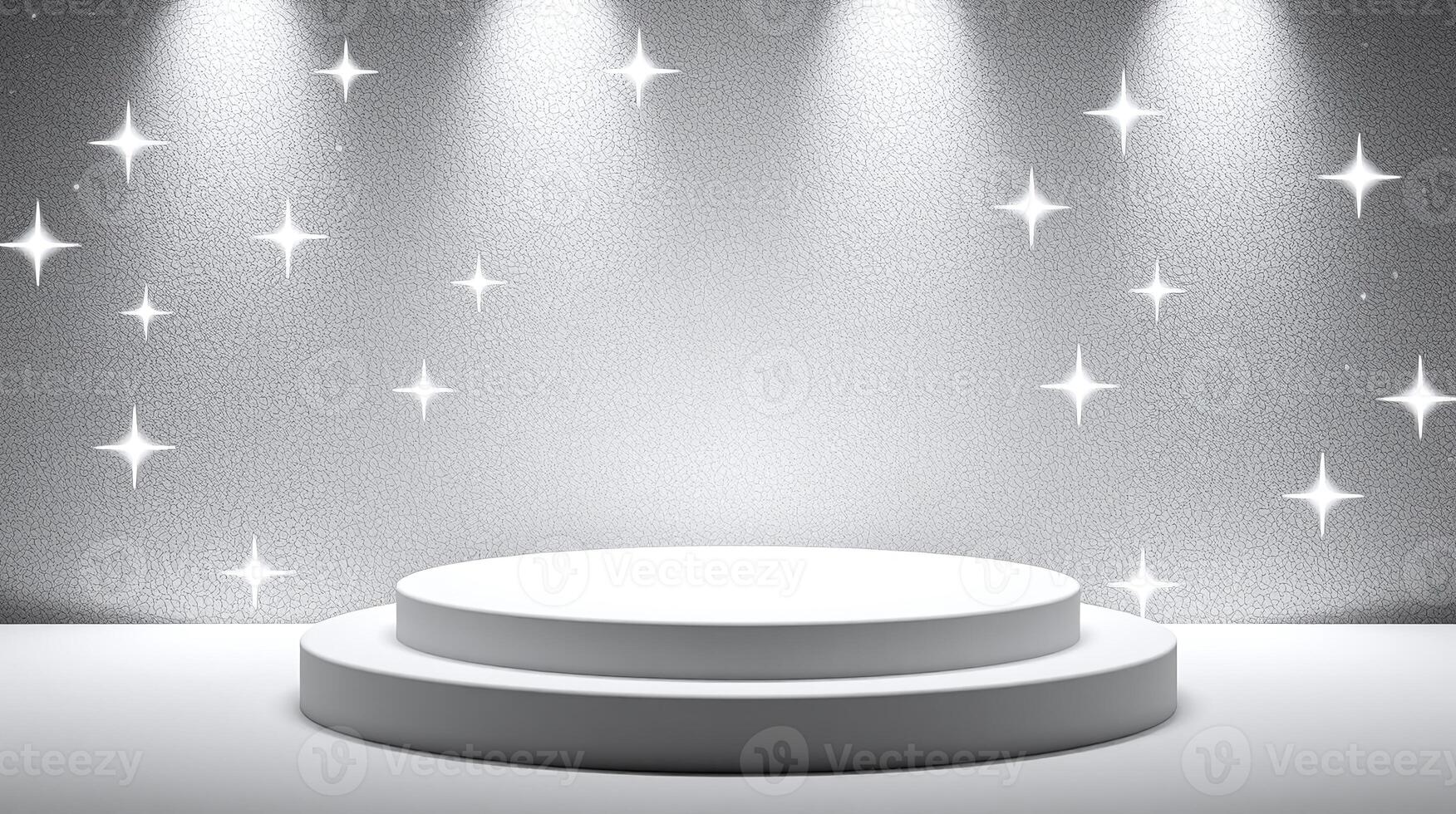 A circular, illuminated podium stands against a textured, starlight backdrop. photo