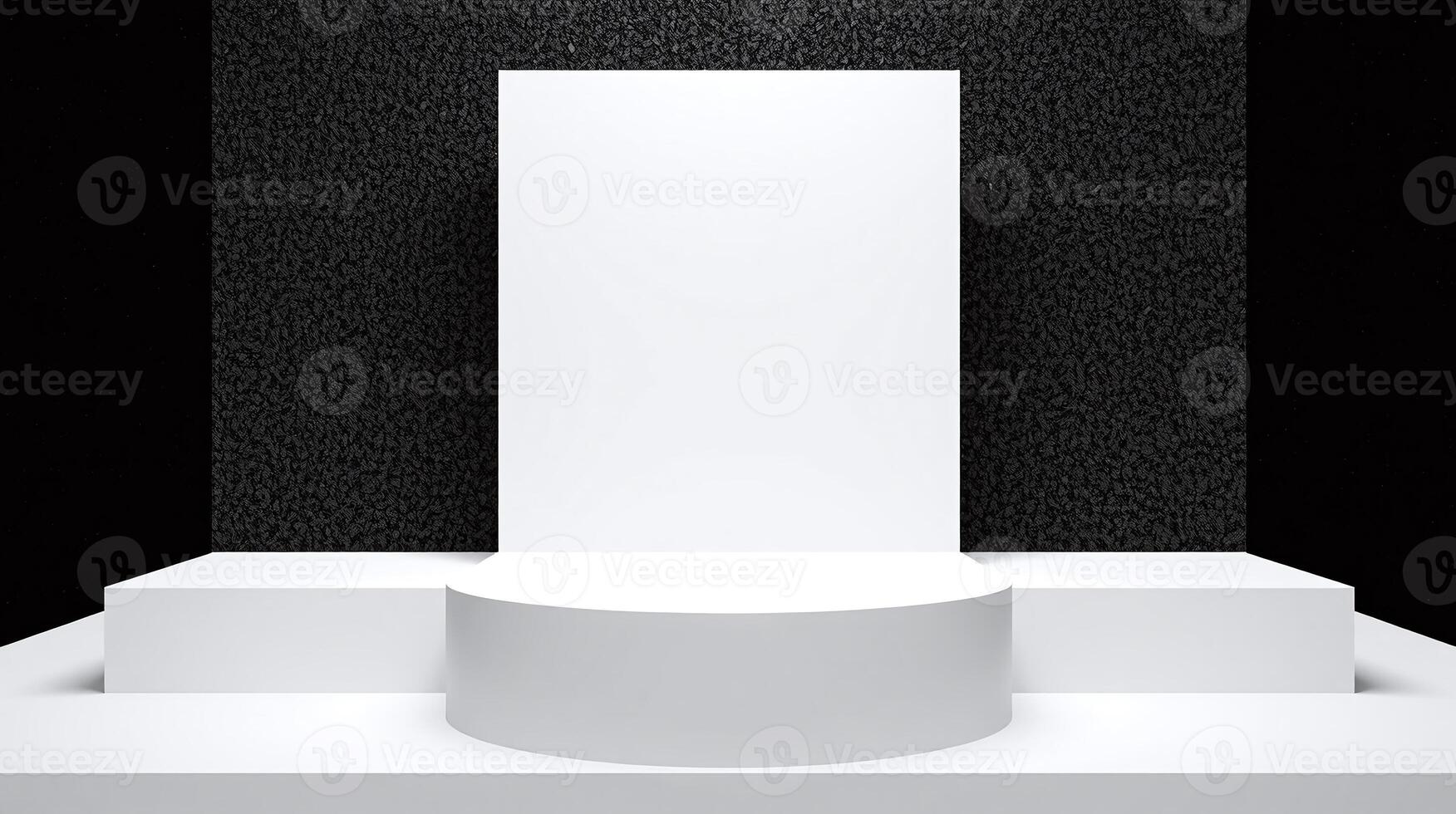 A minimalist white podium on a black textured background. photo