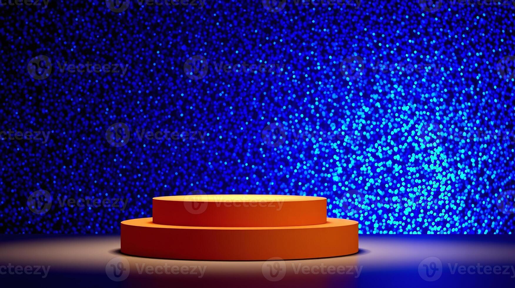 Orange podium against a sparkling blue background. photo