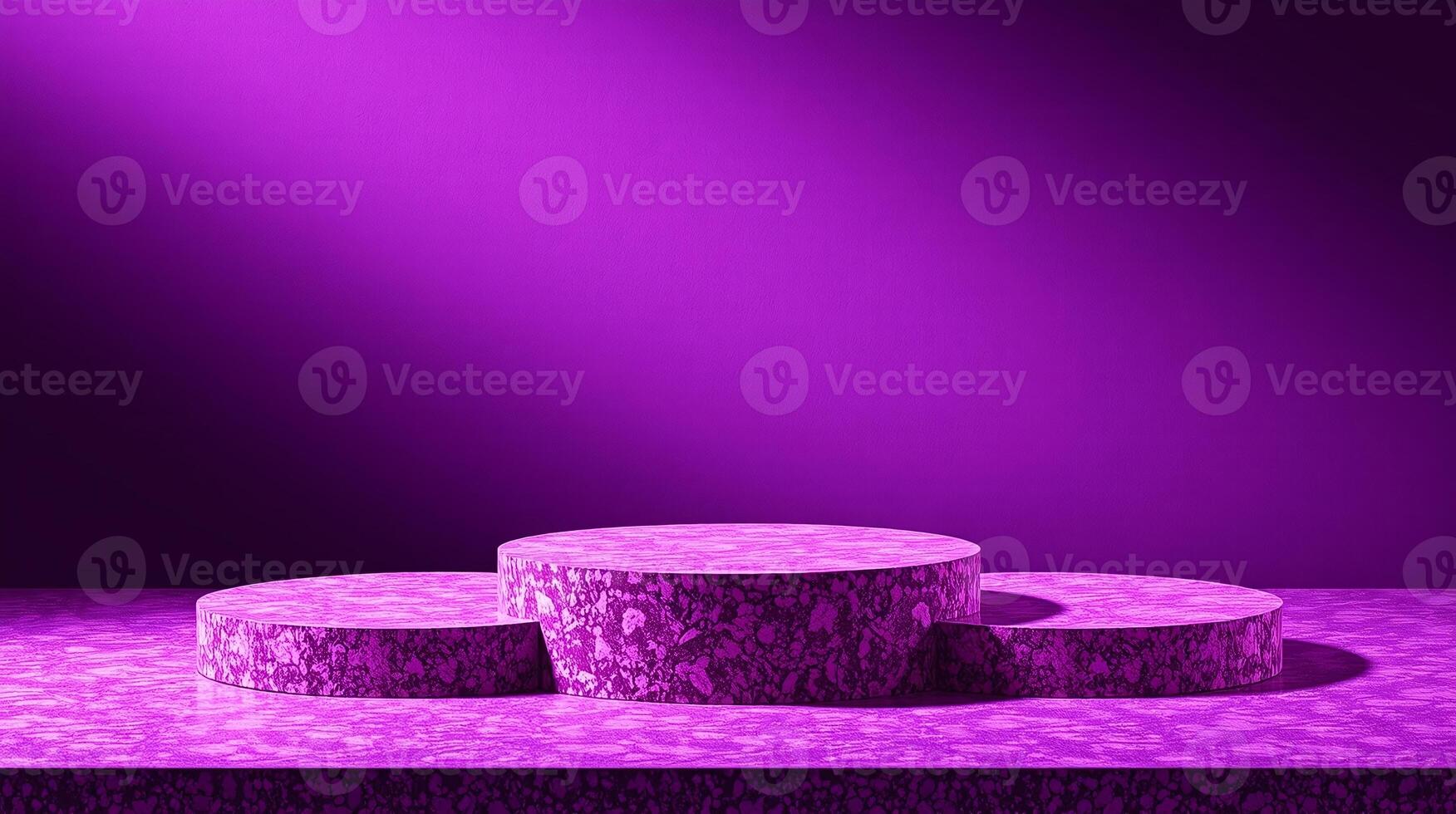 Cylindrical platform with textured surface, illuminated by soft, ambient lighting. photo