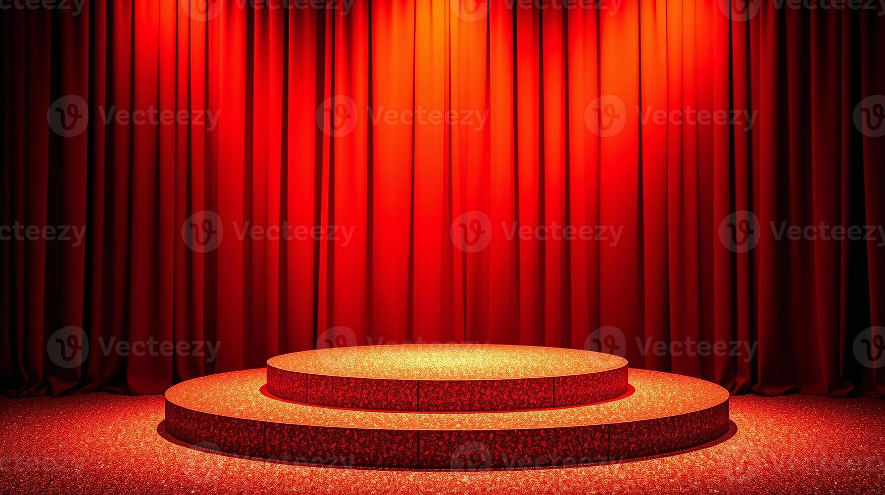 Circular platform illuminated by vibrant red lighting in an enclosed setting. photo