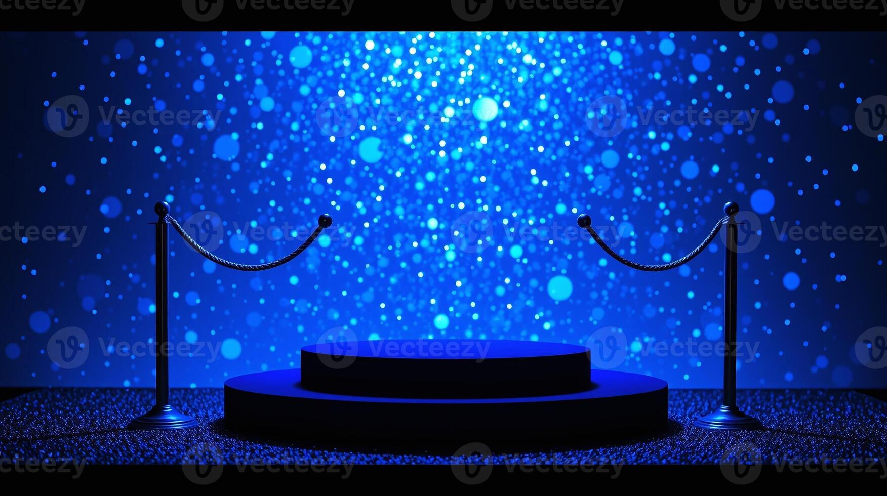 A circular platform illuminated by a starry blue light. photo
