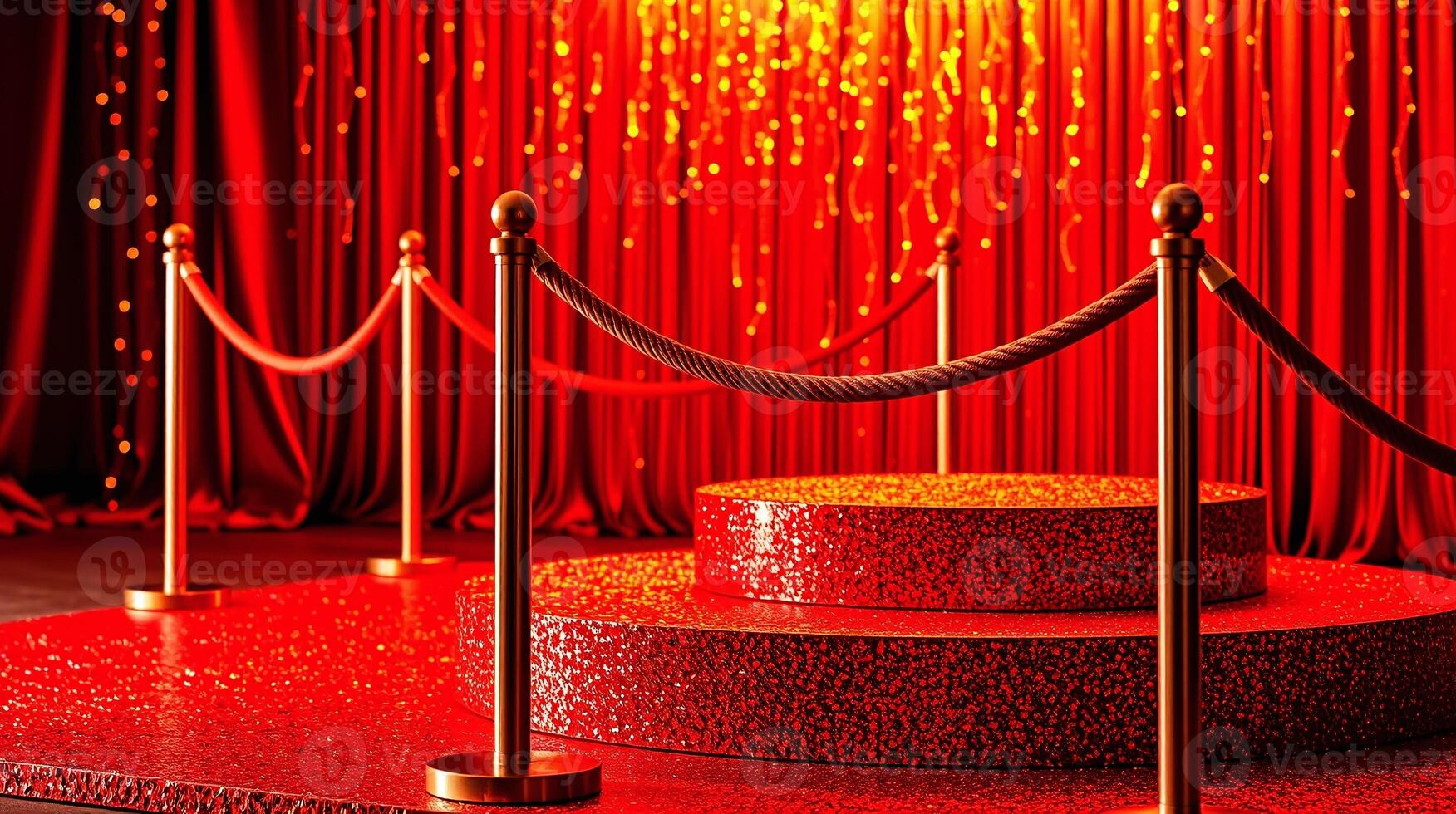 Red stage, gold barriers, glittering backdrop, elegant setting. photo