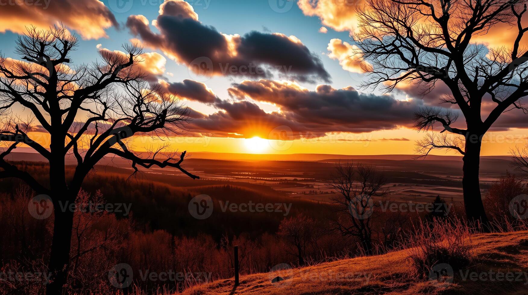 Sunsets paint the sky with warm hues, casting shadows over the tranquil landscape. photo