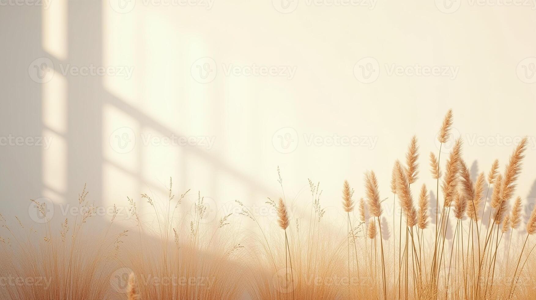 Graceful golden plants cast delicate shadows upon a pristine canvas. photo