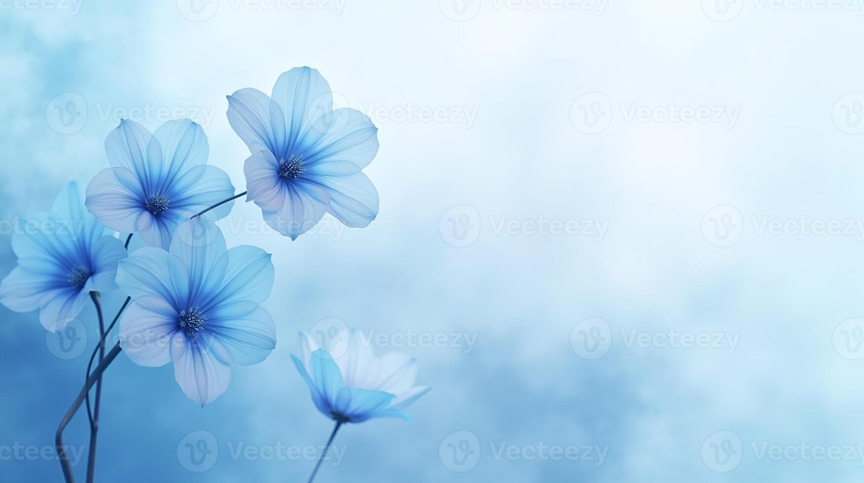 A serene blue floral arrangement against a soft, misty backdrop. photo