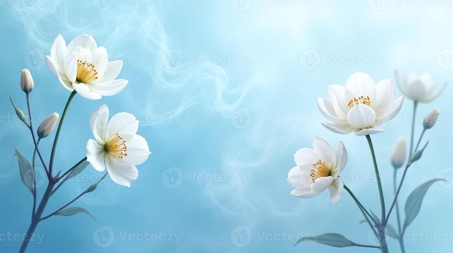 Floral arrangement under a serene, blue sky backdrop. photo