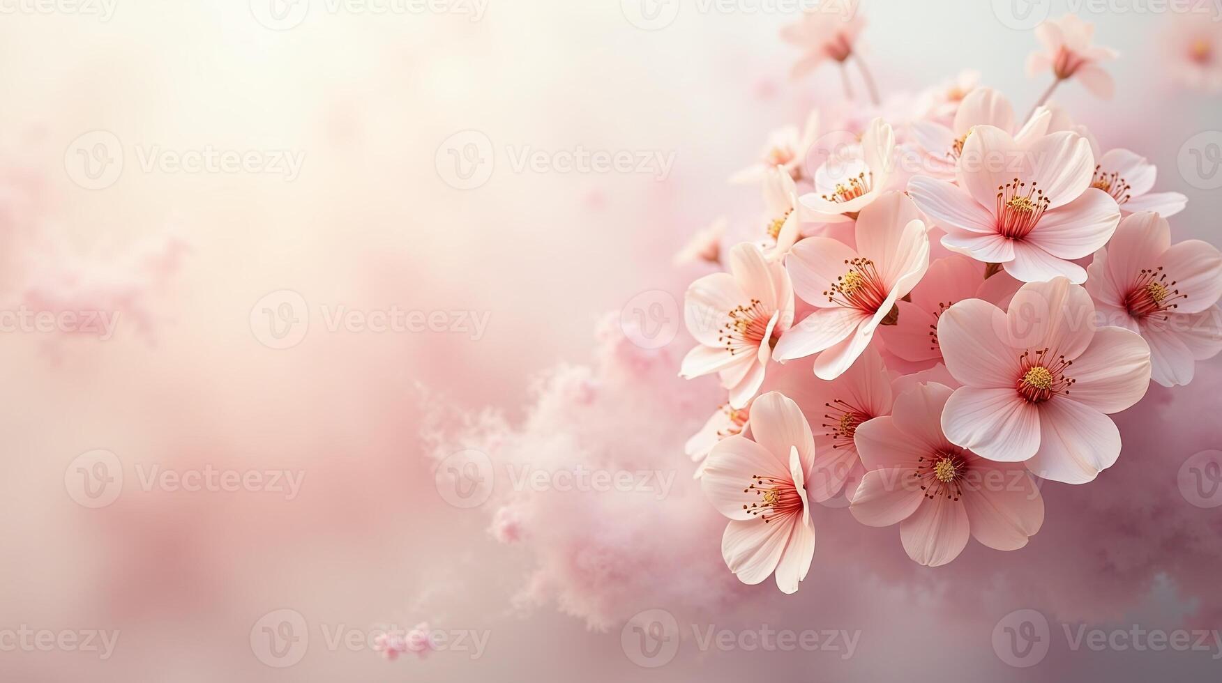 Cherry blossoms in gentle hues against a soft, blurred background. photo