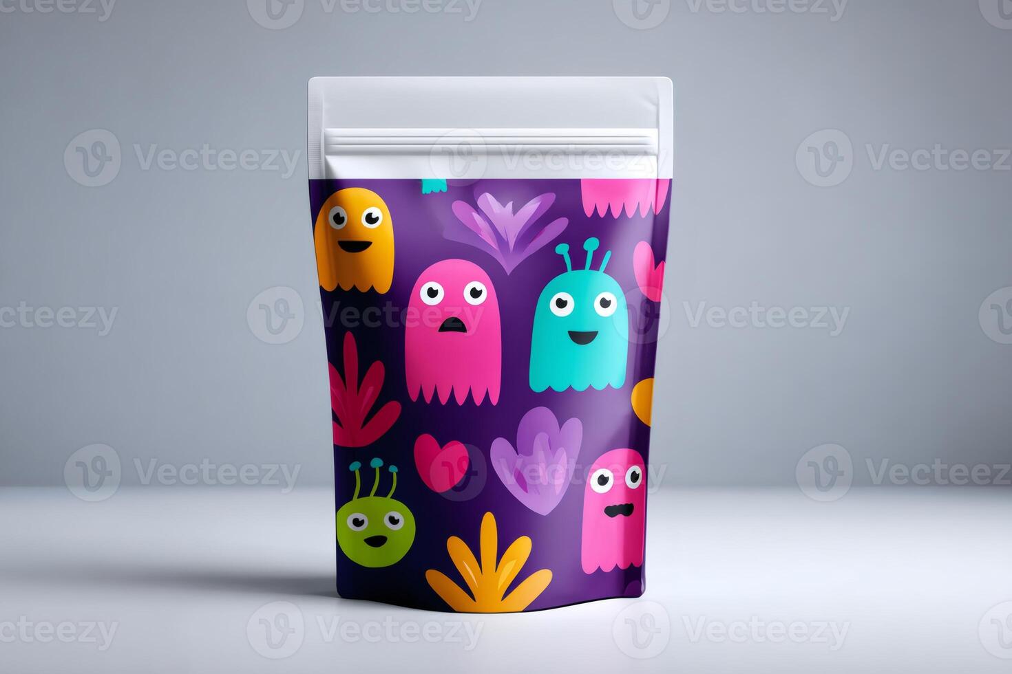 Doypack bag featuring colorful halloween ghosts and aliens pattern photo