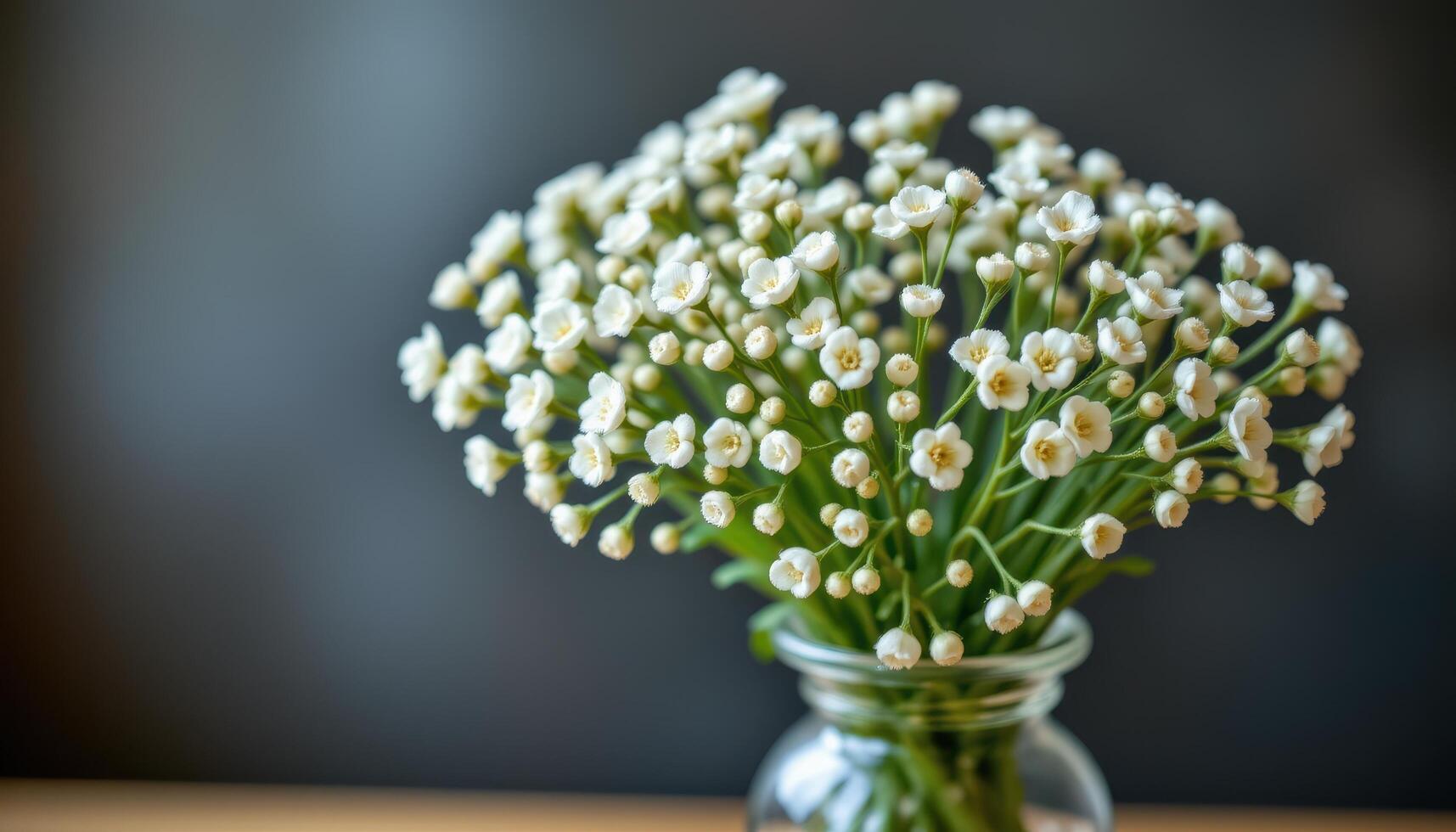a soft focus image of baby's breath in a clear vase. photo