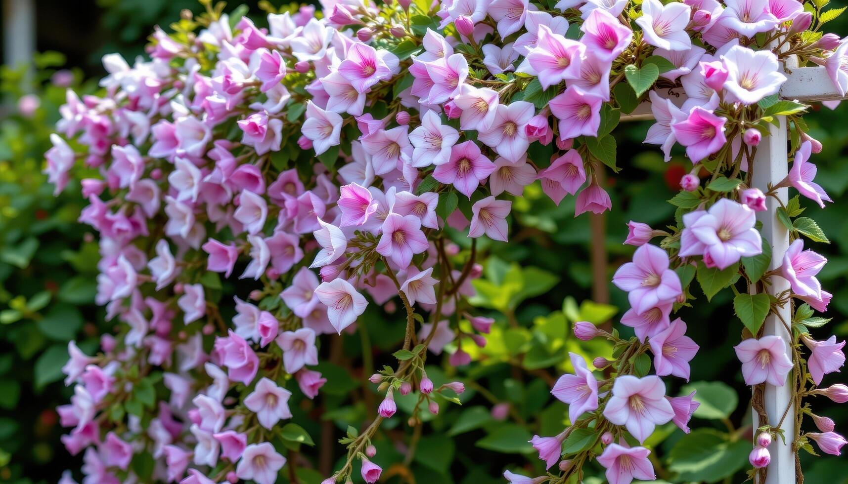 a romantic trellis wrapped in clematis blooms. photo