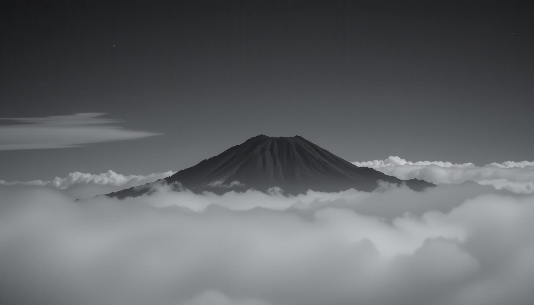 a mountain peak barely visible through thick fog. photo