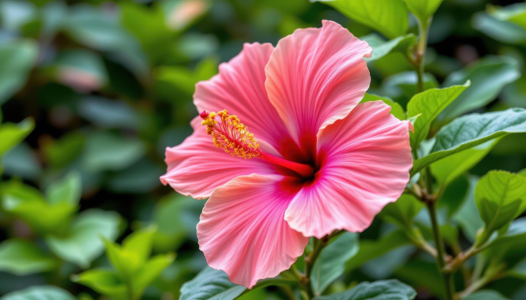 a hibiscus flower blooming against a tropical green backdrop. photo