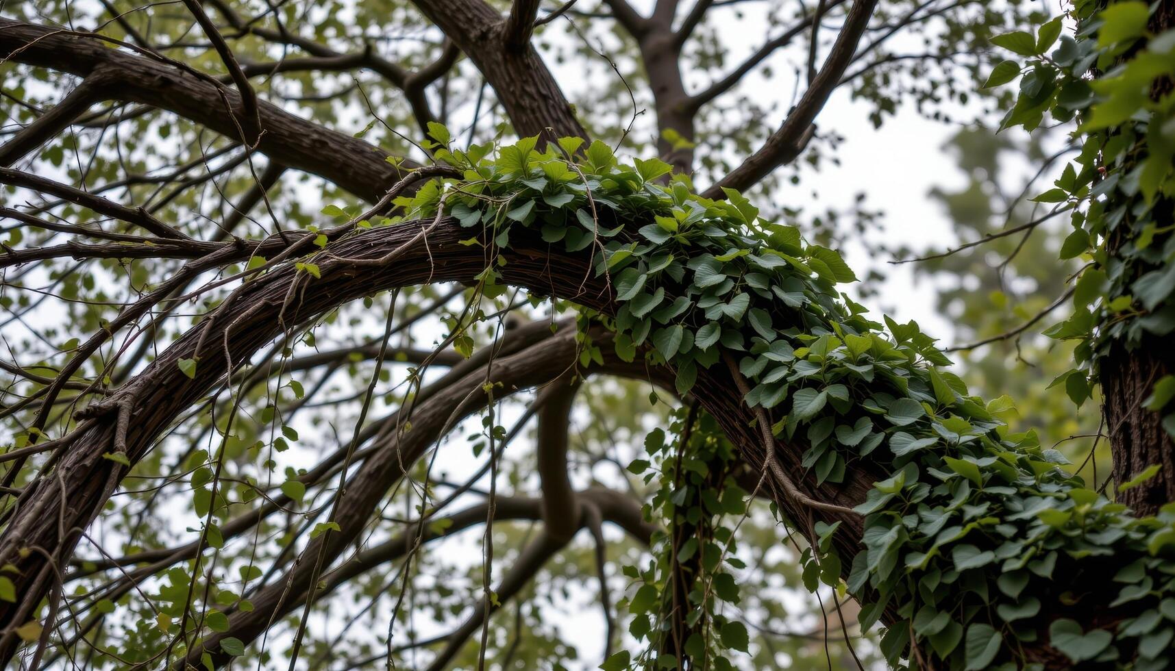 a tangled mass of vines hanging from a tree canopy. photo