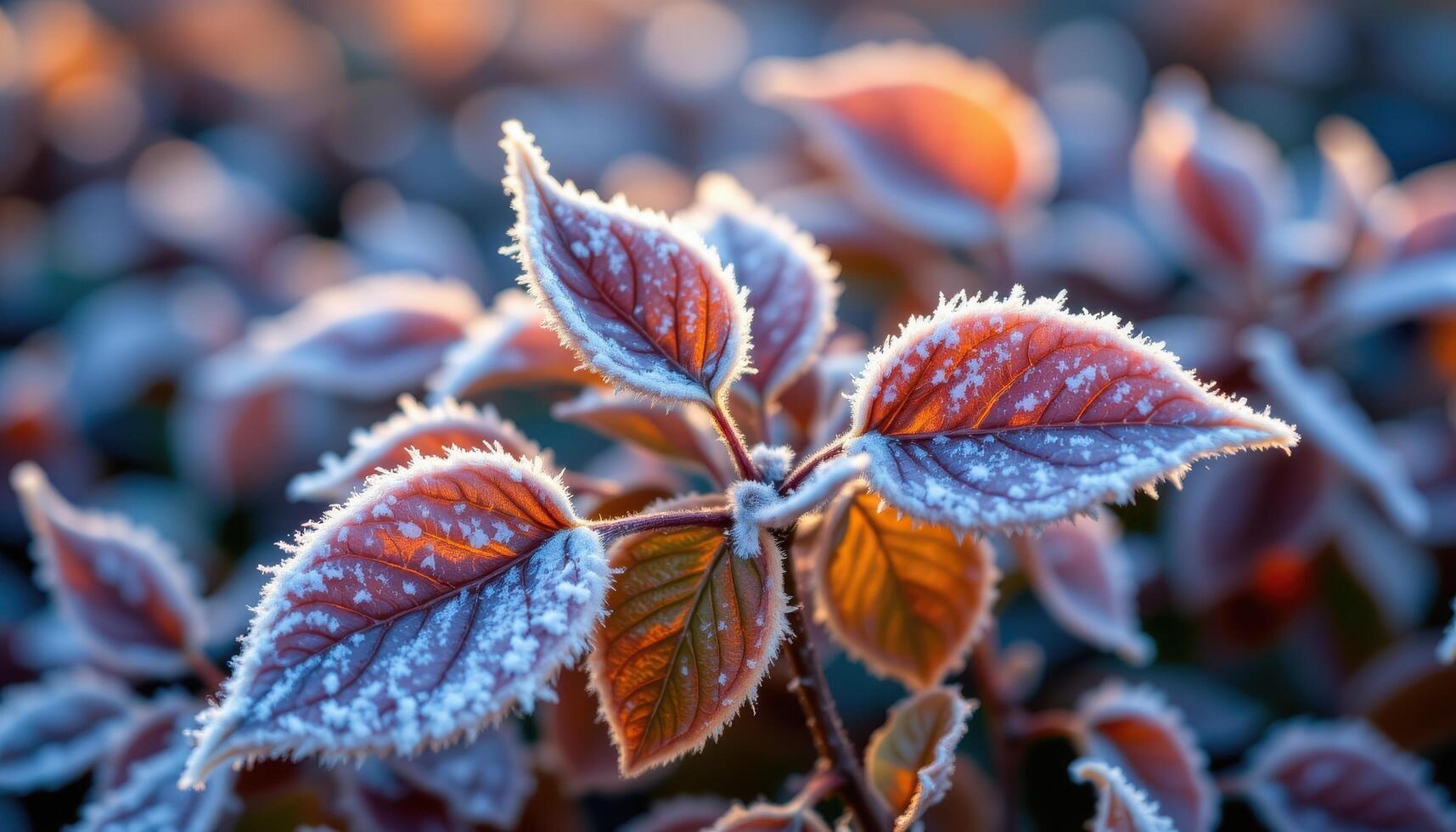 a close up of frost covered leaves in early morning. photo