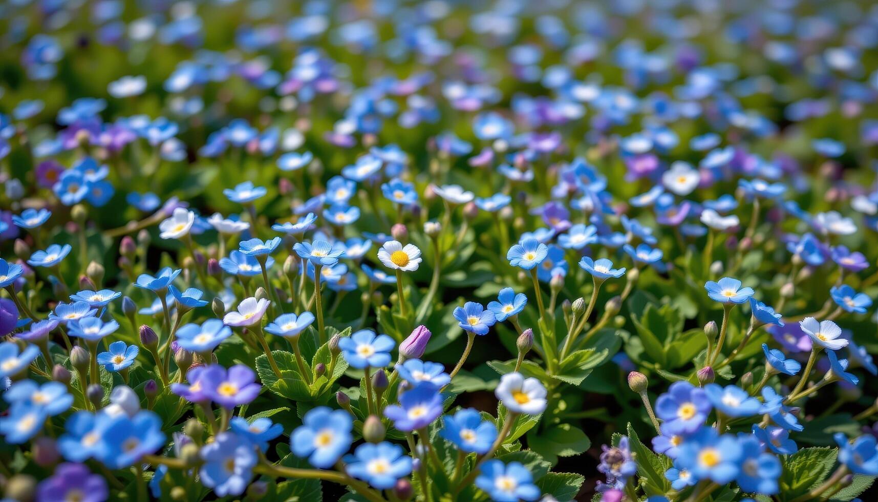 a dreamy landscape of blooming forget me nots. photo