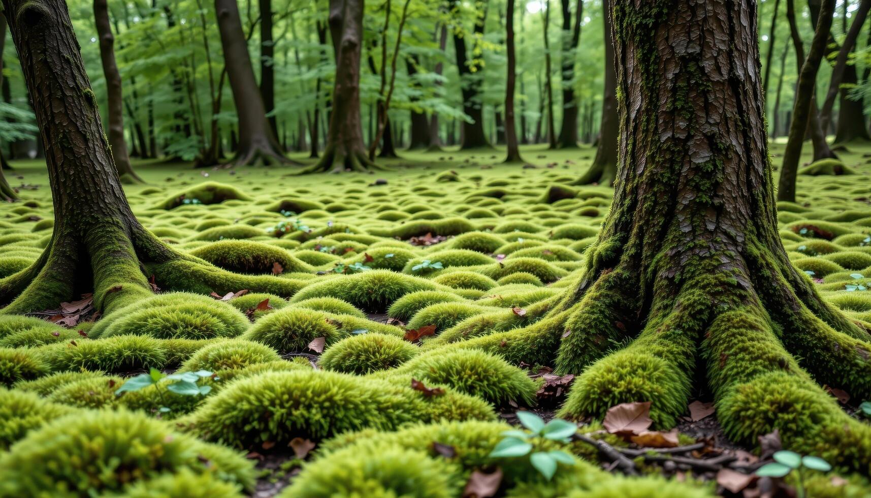 a carpet of moss beneath tree canopies. photo