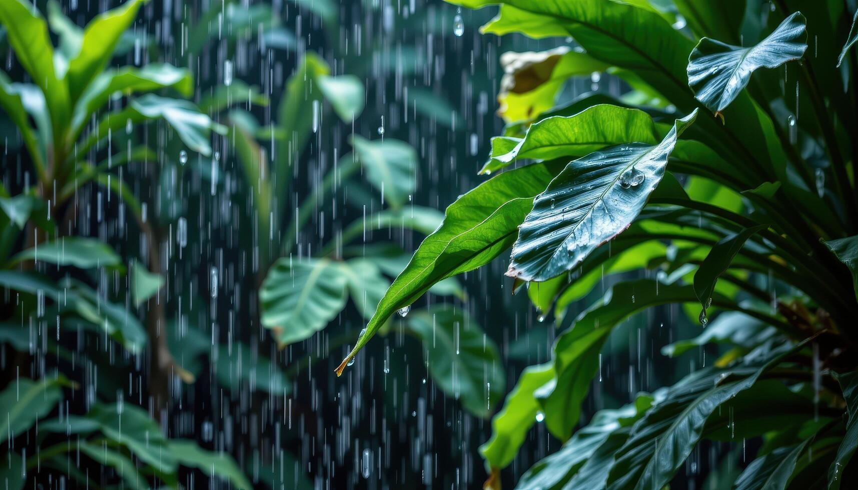 rain dripping from broad jungle leaves. photo