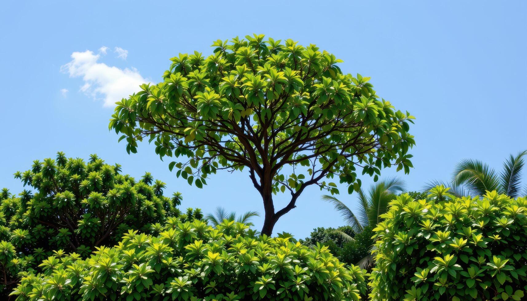 a lone tropical tree rising above the canopy. photo