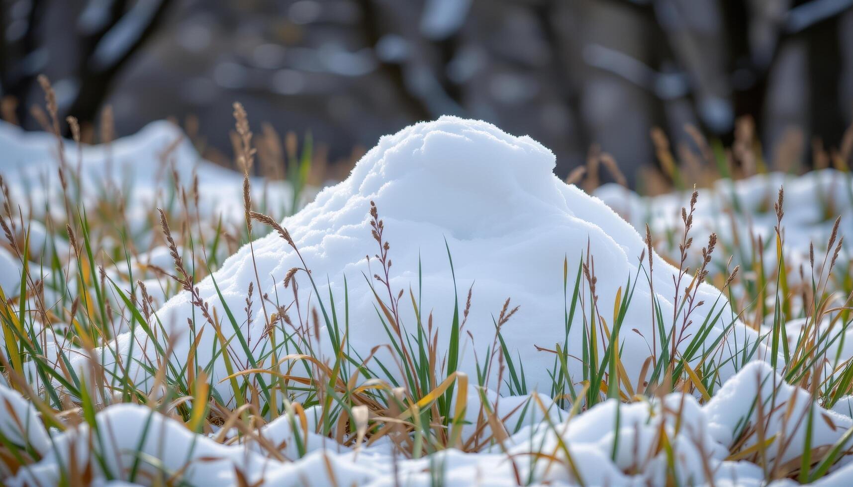 snow piling on tall grass stalks bending under weight. photo