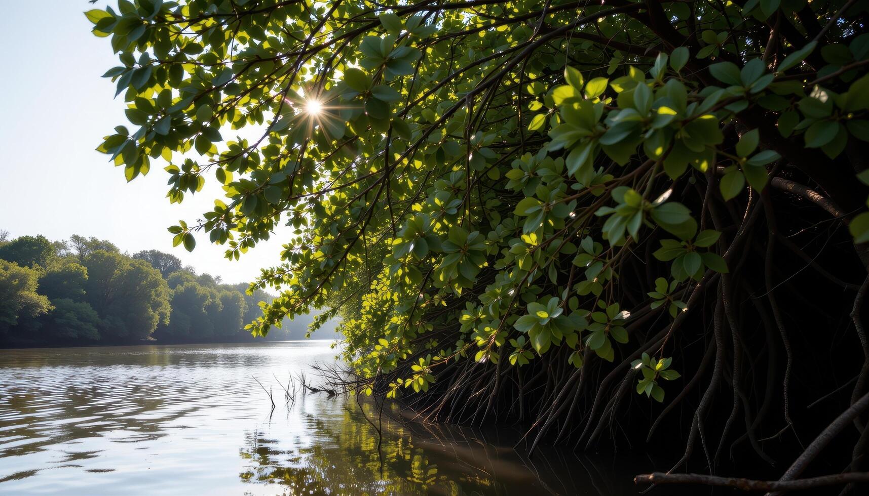 sunlight dappling through thick mangrove foliage. photo