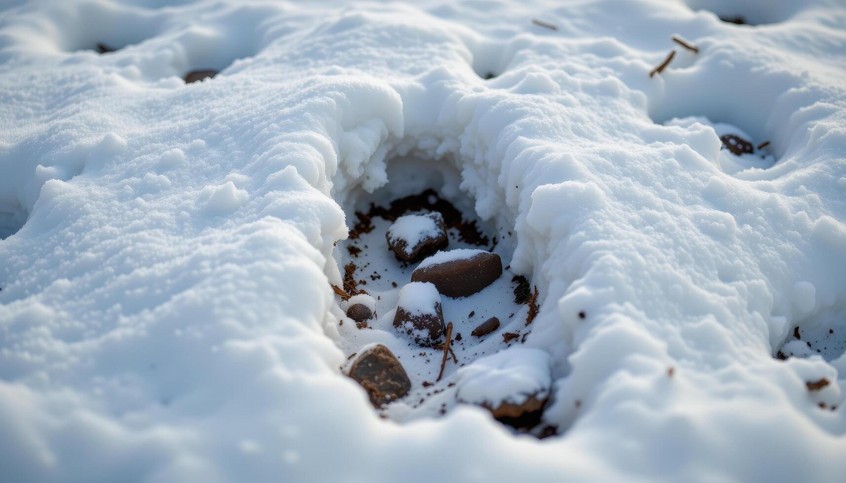 a thick carpet of snow softening tree roots and rocks. photo