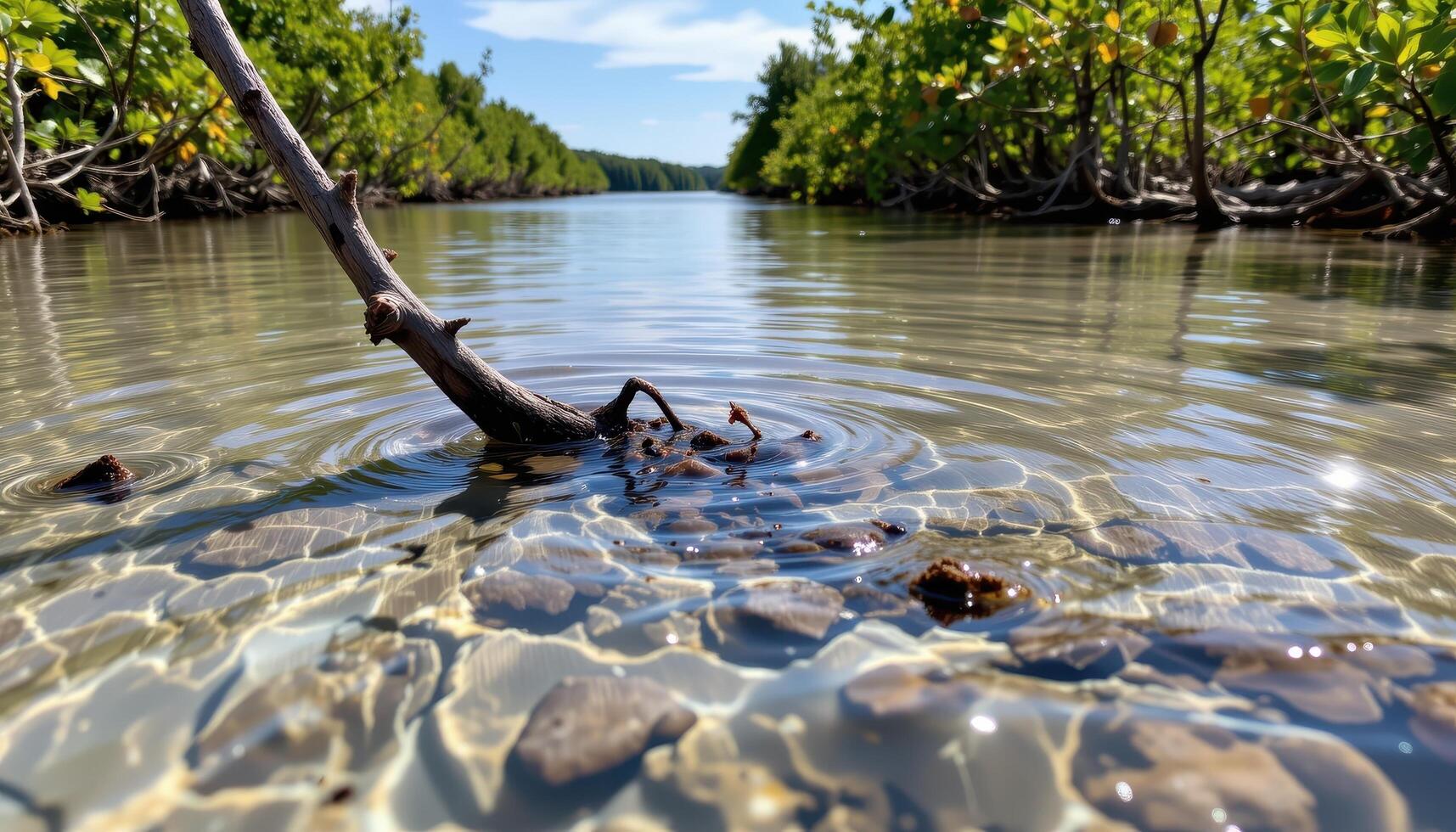 ripples forming around exposed mangrove roots. photo