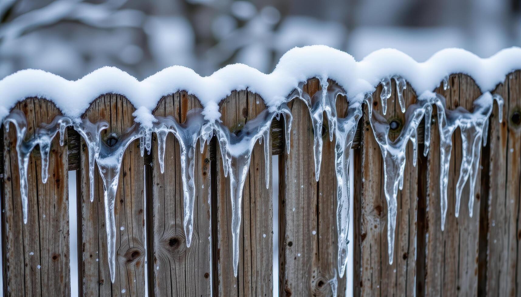 icicles forming patterns on old wooden fences. photo