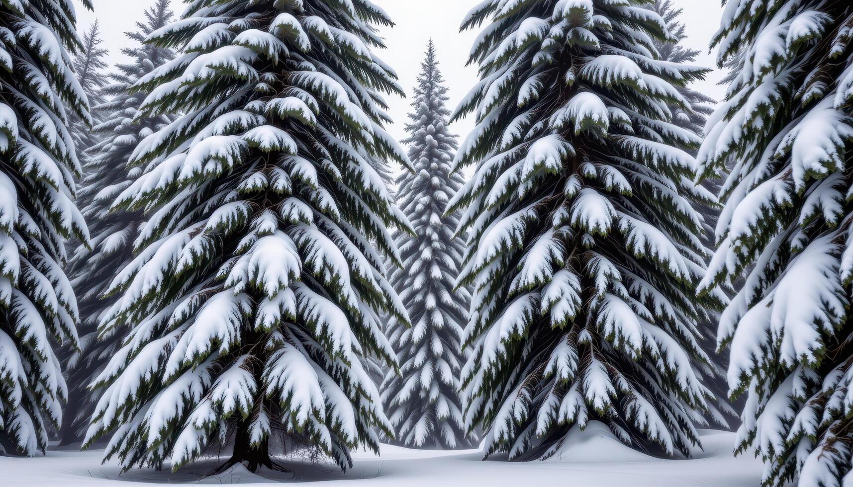 tall pine trees covered with thick layers of snow. photo