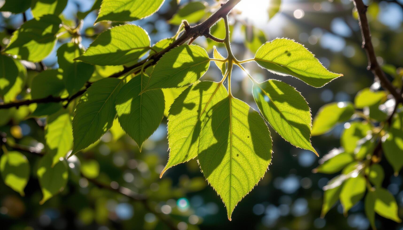 sunlight reflecting off wet leaves after a spring rain. photo
