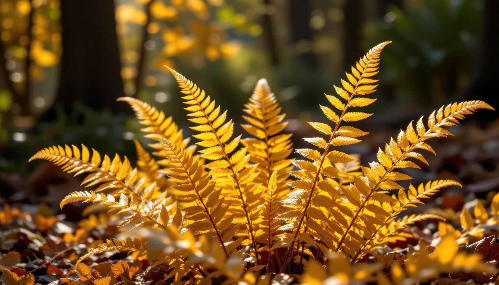 soft sunlight illuminating golden autumn ferns. photo
