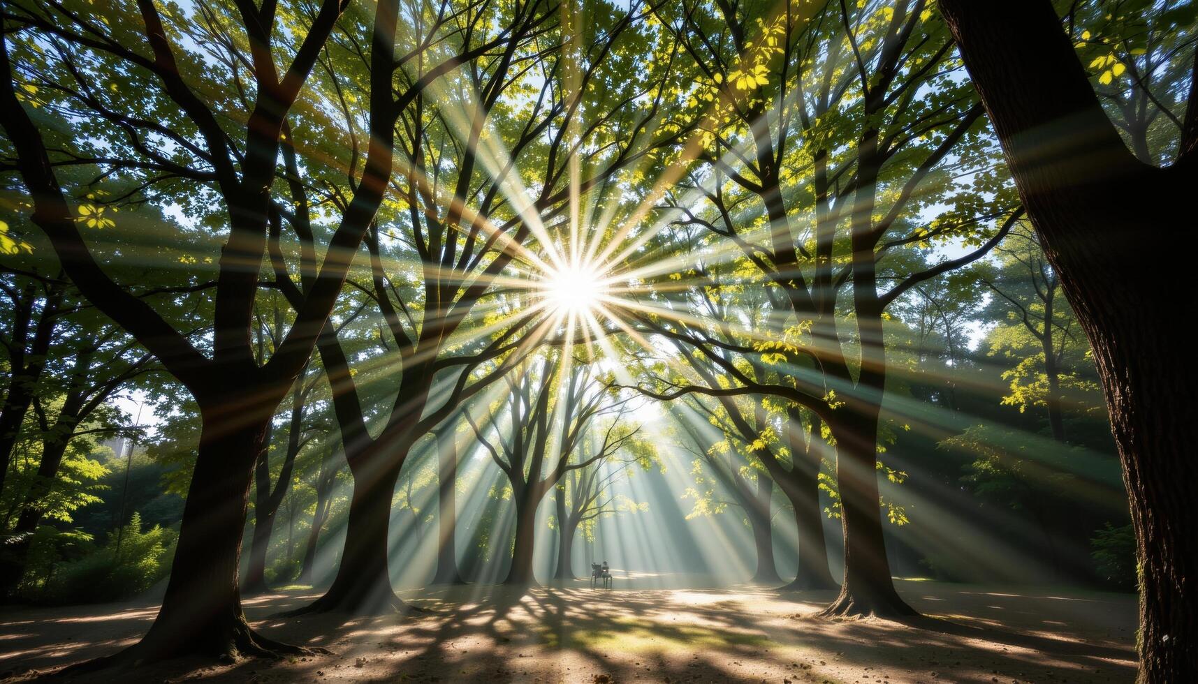 sunlight streaming through a canopy of chestnut trees. photo