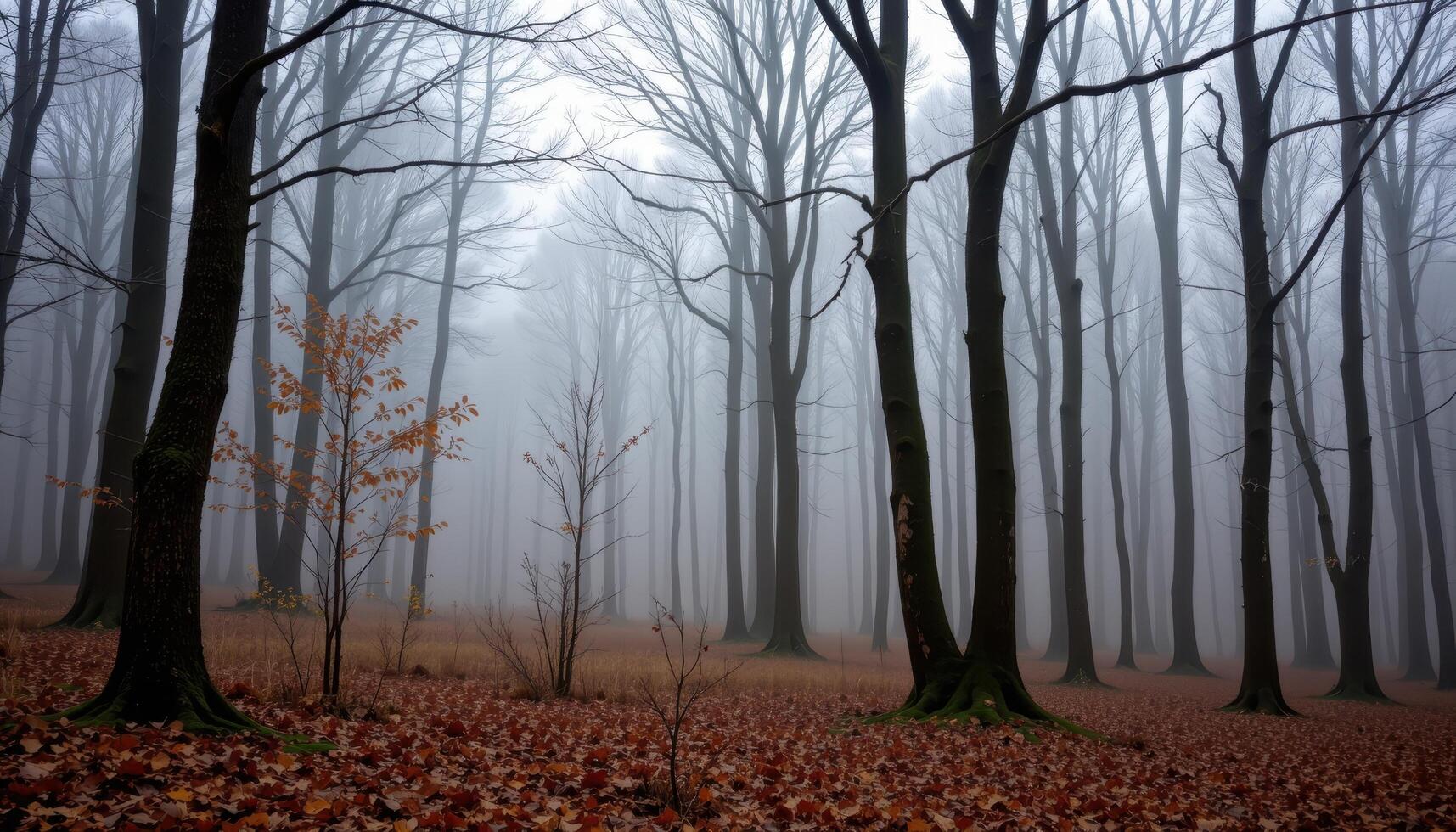 a misty morning in a temperate deciduous forest. photo