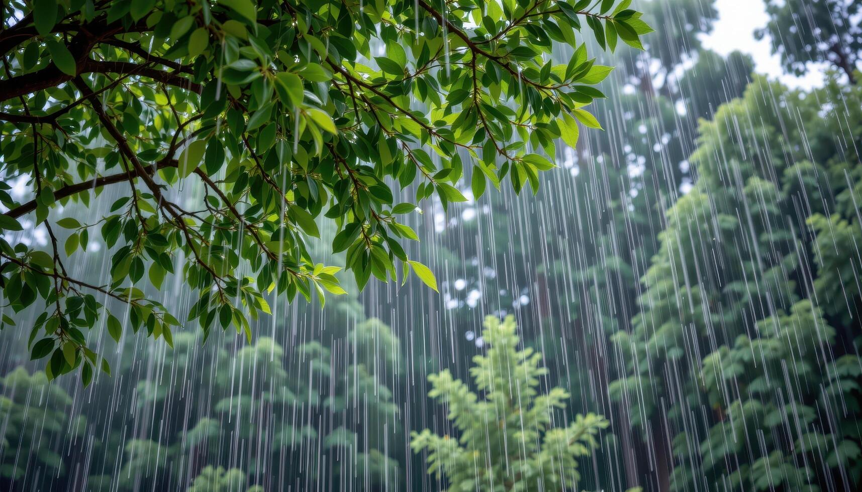rain falling softly on a forest canopy. photo