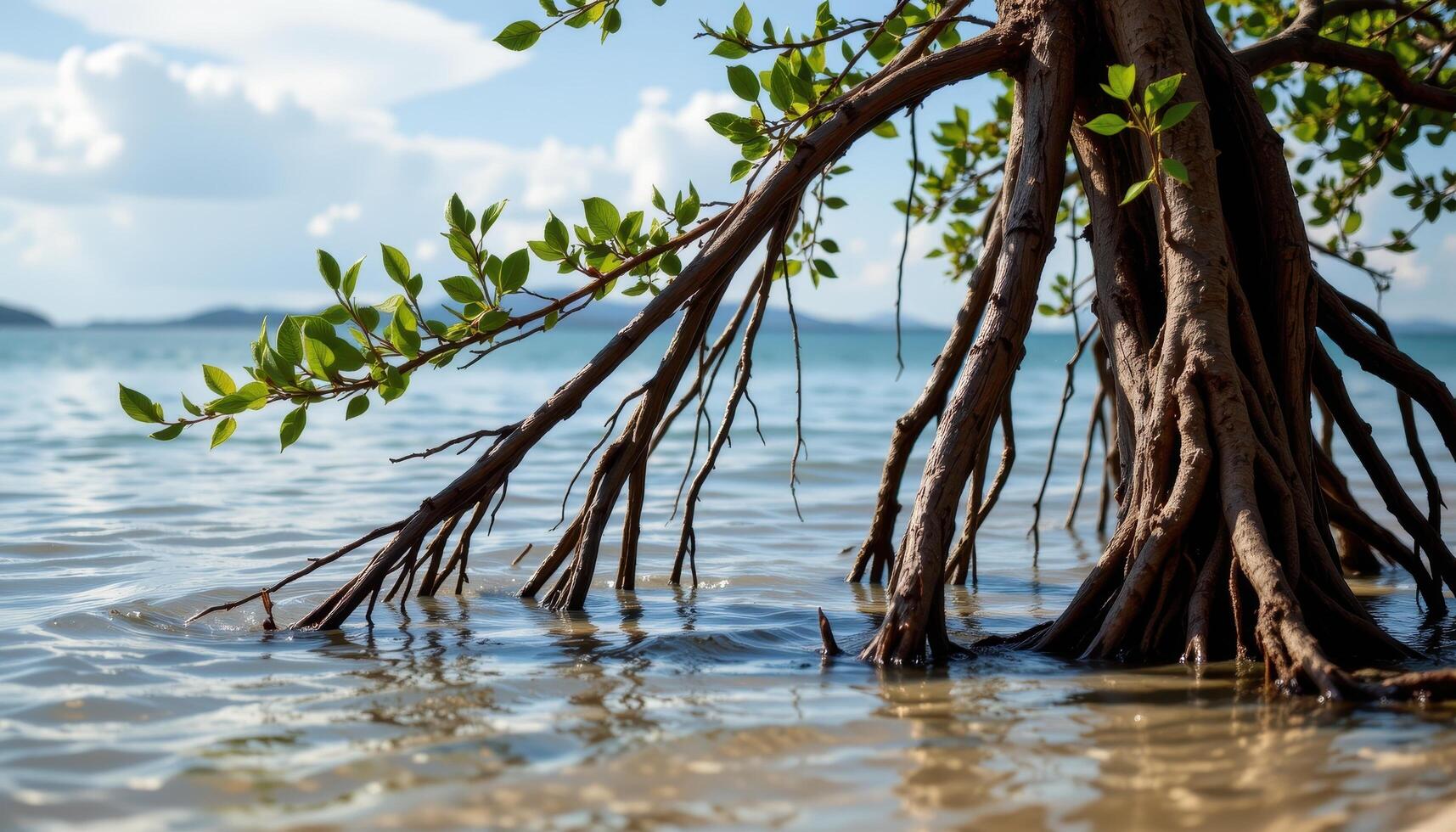 roots arching upward like stilts in still water. photo