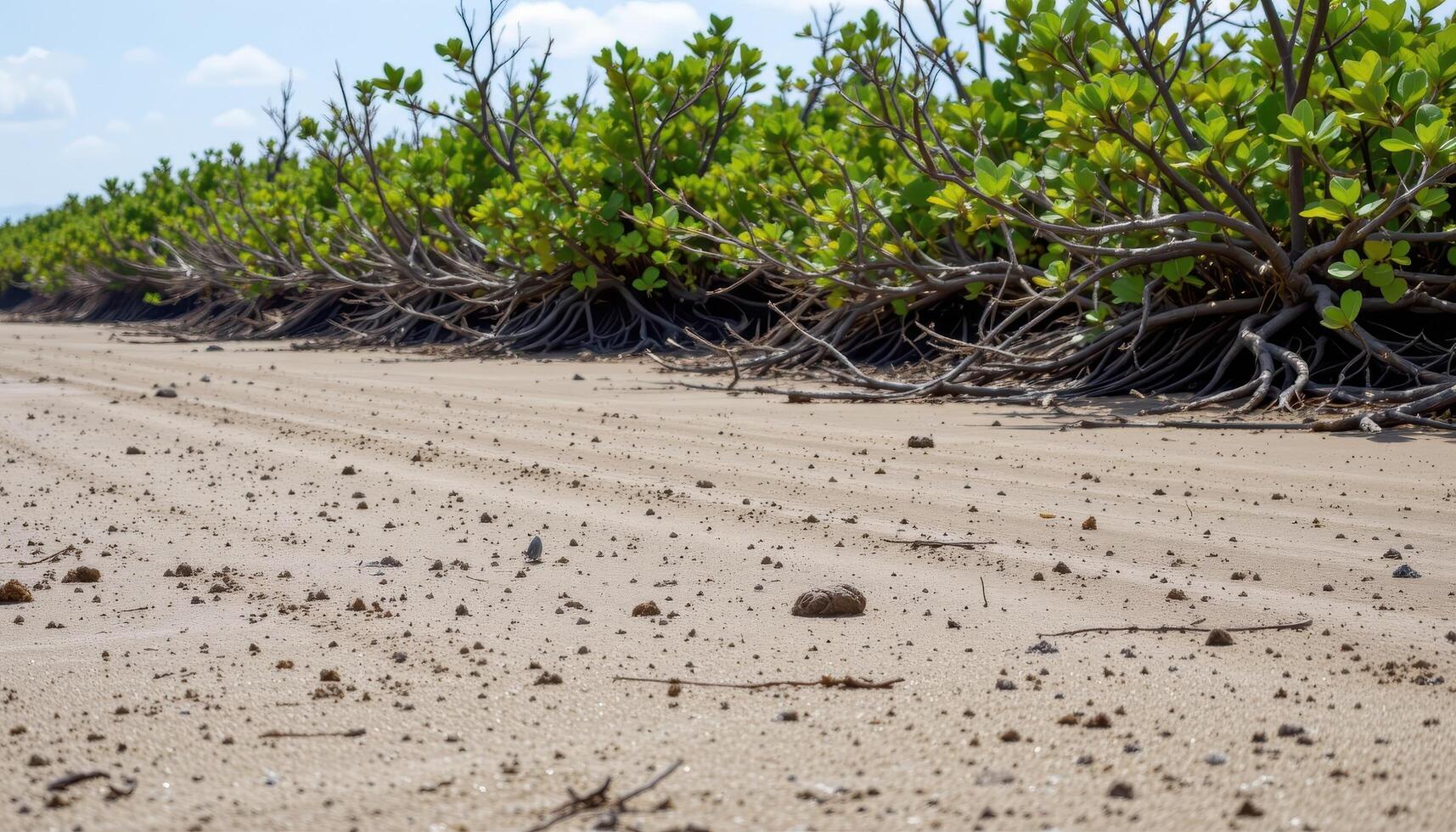 thick mudflats with tangled mangrove roots at low tide. photo