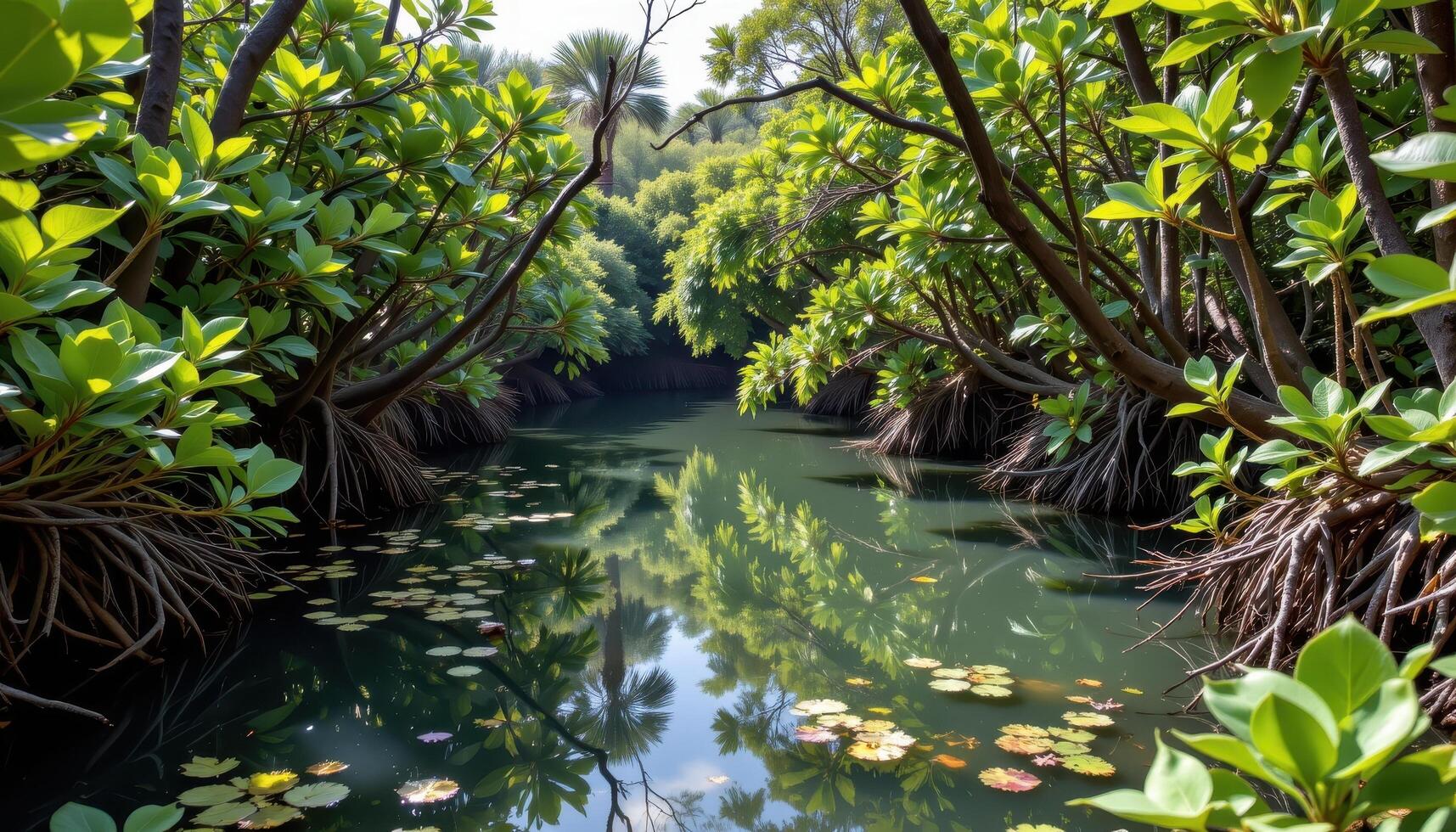 a secluded pond enclosed by thick mangrove vegetation. photo
