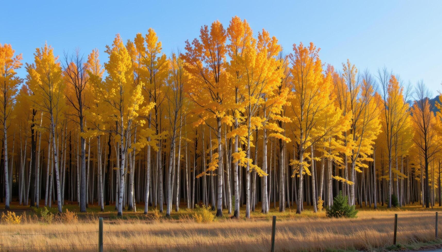 a dense grove of aspen trees in early autumn. photo