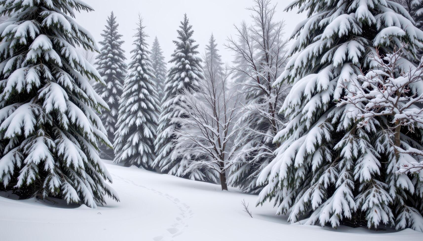 layers of snow accumulating on slanted trees. photo
