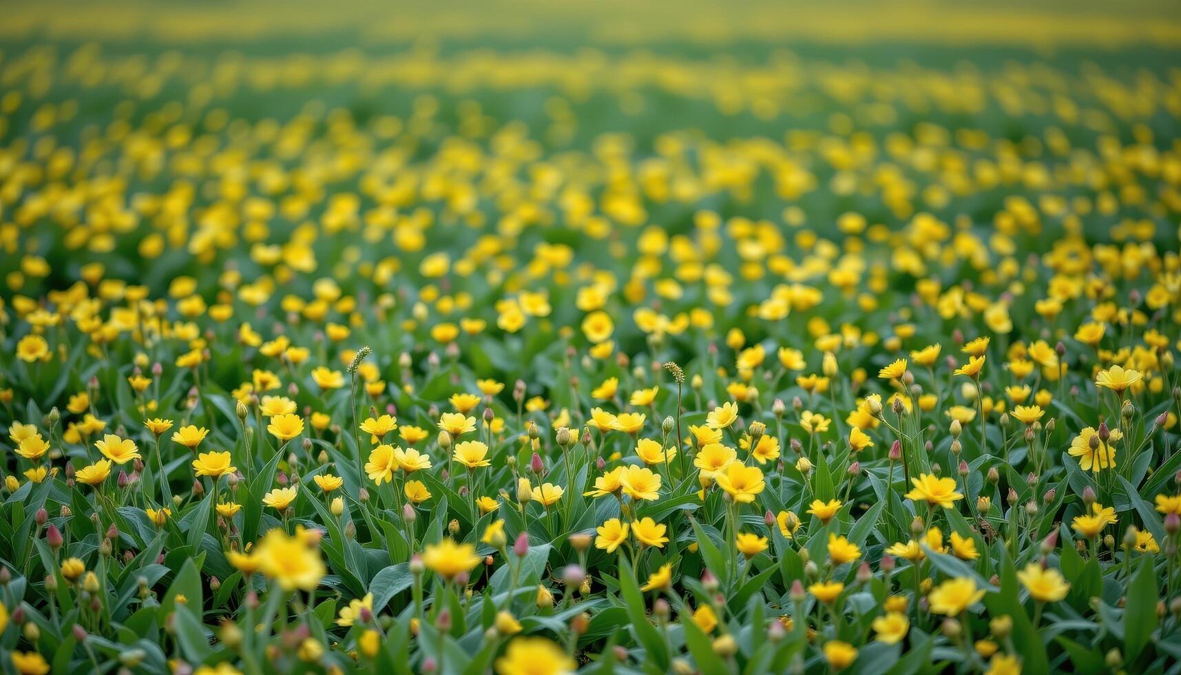 a green field dotted with tiny yellow blossoms. photo