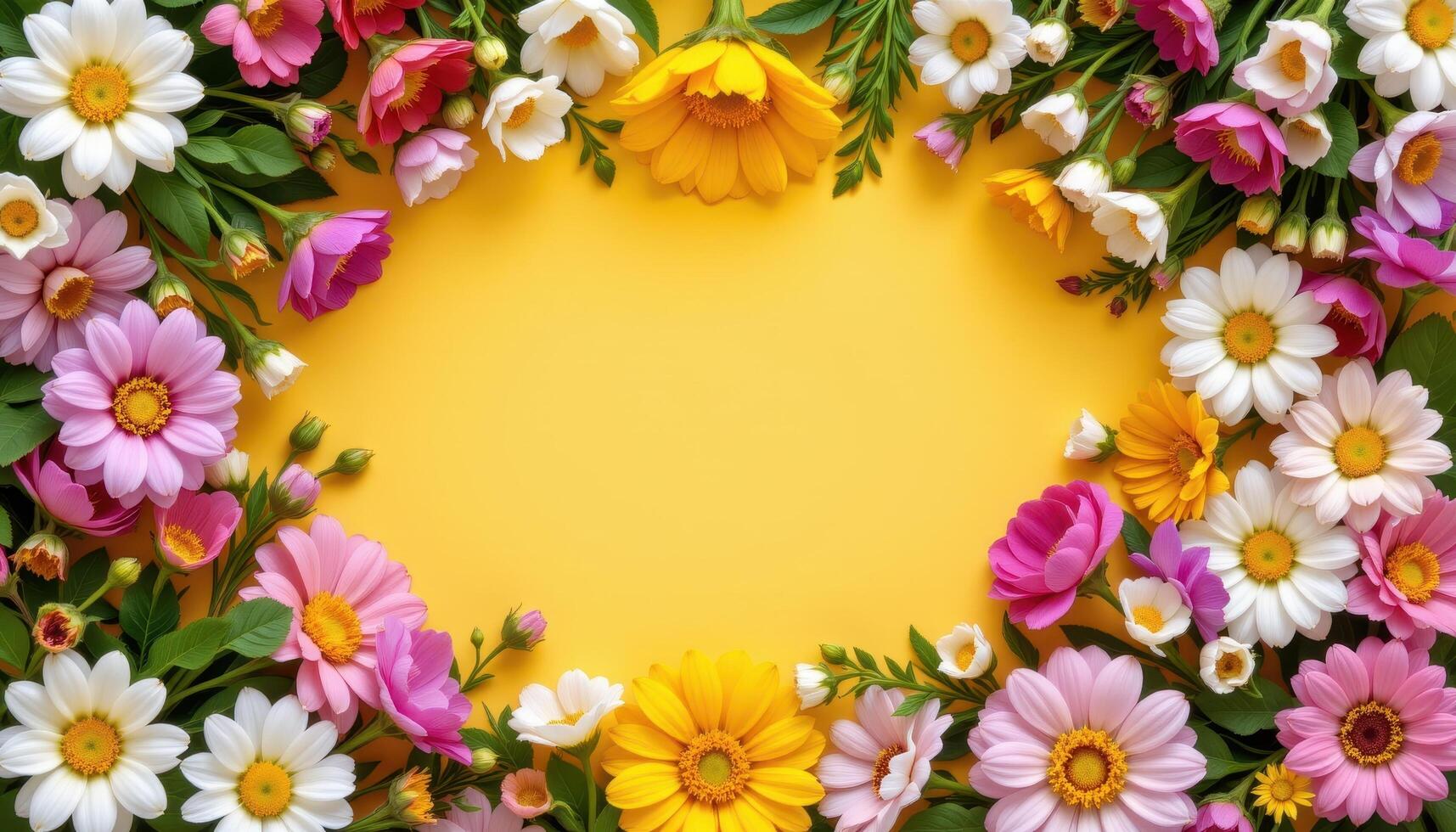 a frame of flowers surrounding an empty center. photo