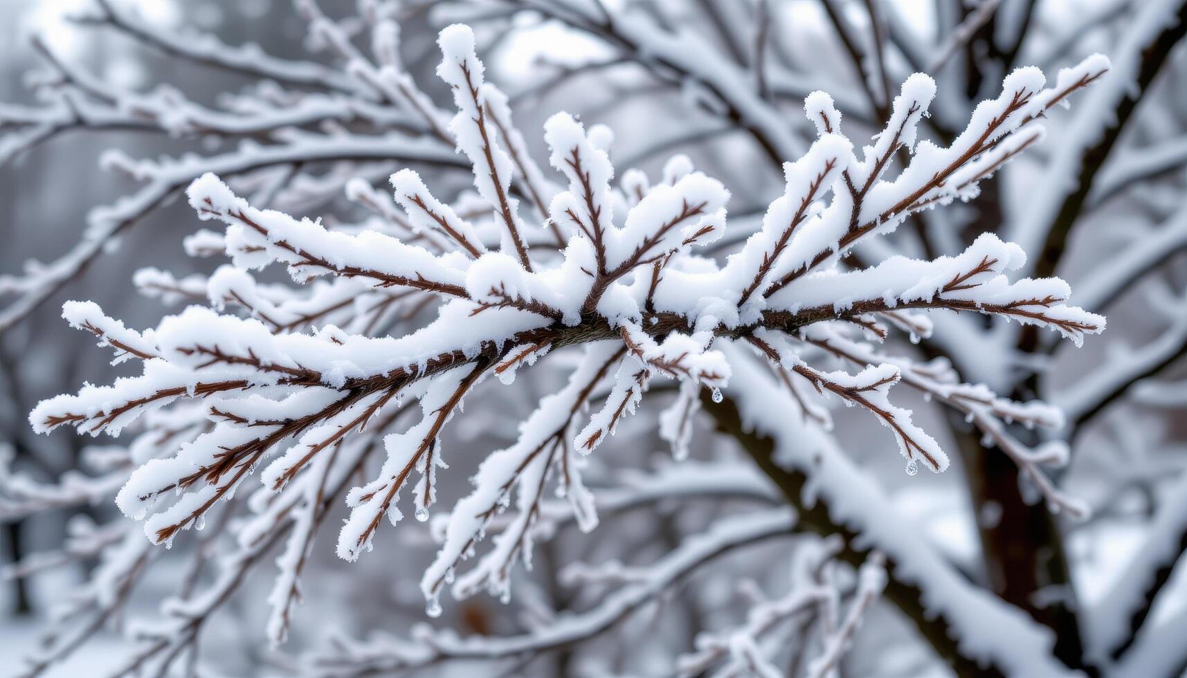 rime ice coating tree branches in layers. photo