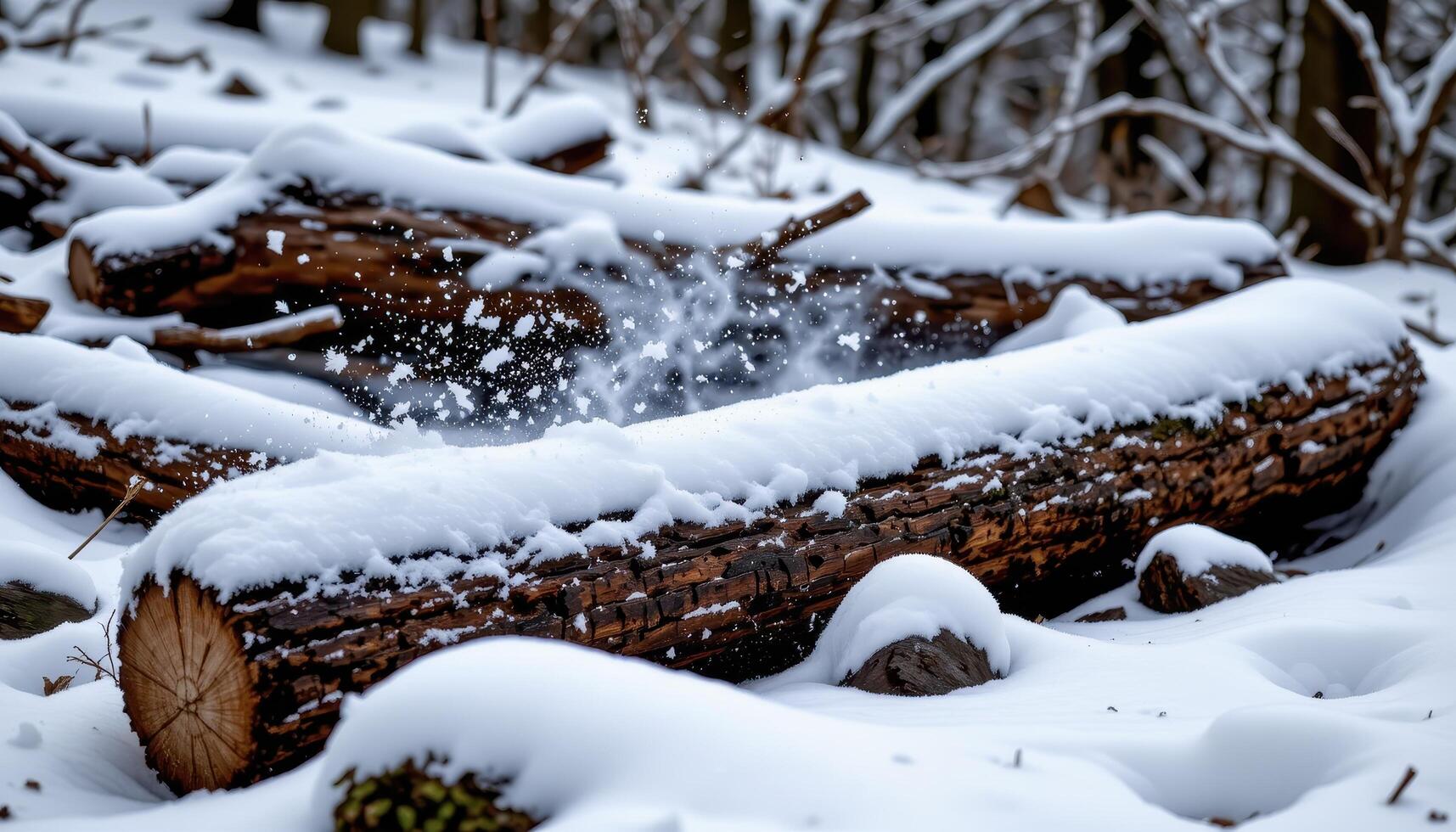 snow gently dusting fallen logs and rocks. photo
