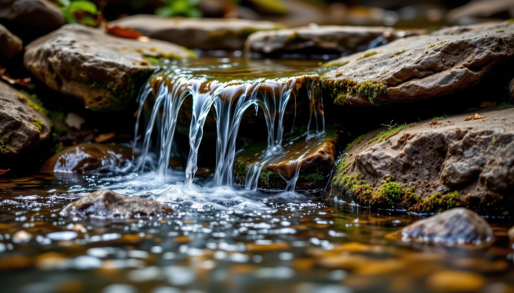 rainwater slowly dripping from mossy stones. photo