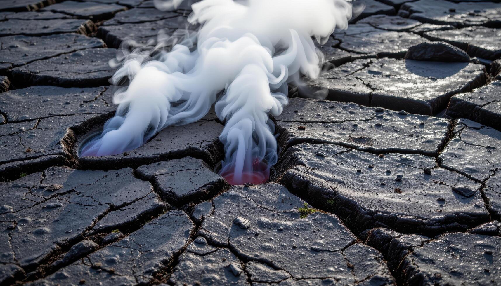 steam rising from cracks in volcanic rock. photo