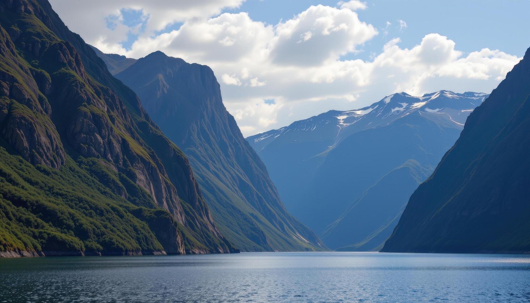 tall cliffs rising from a quiet fjord. photo