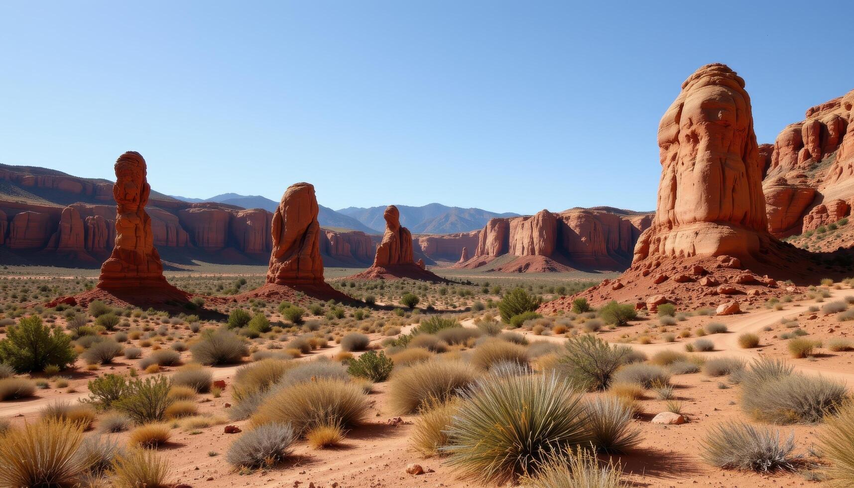 eroded sandstone pillars in a desert landscape. photo