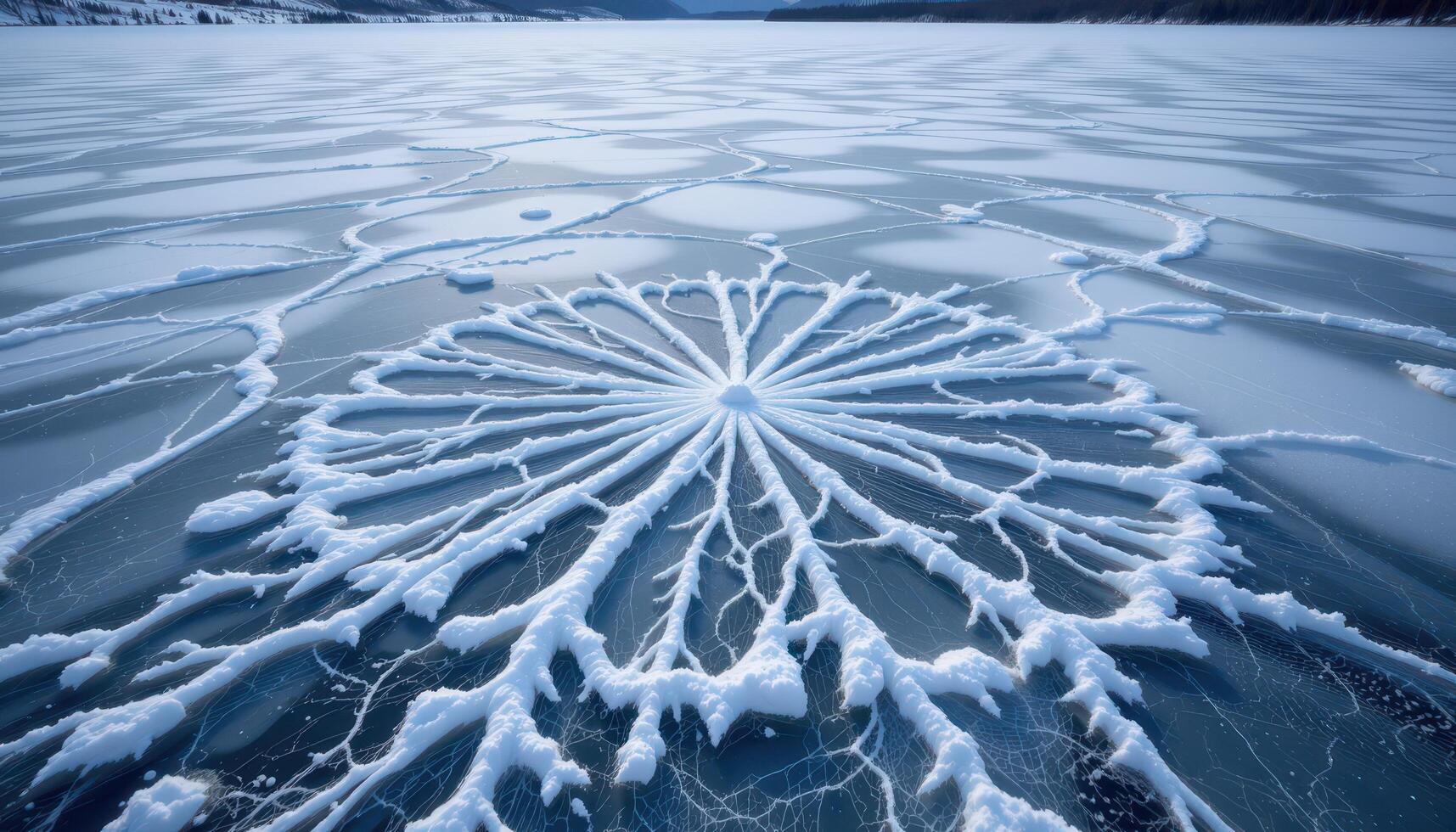 a frozen lake with fractal ice patterns. photo