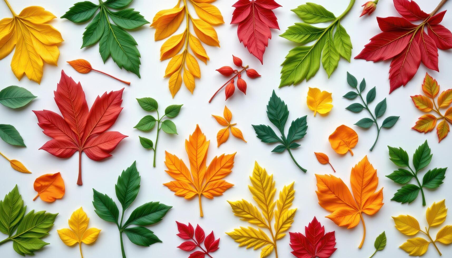 a flat lay of various ornamental leaf cuttings. photo