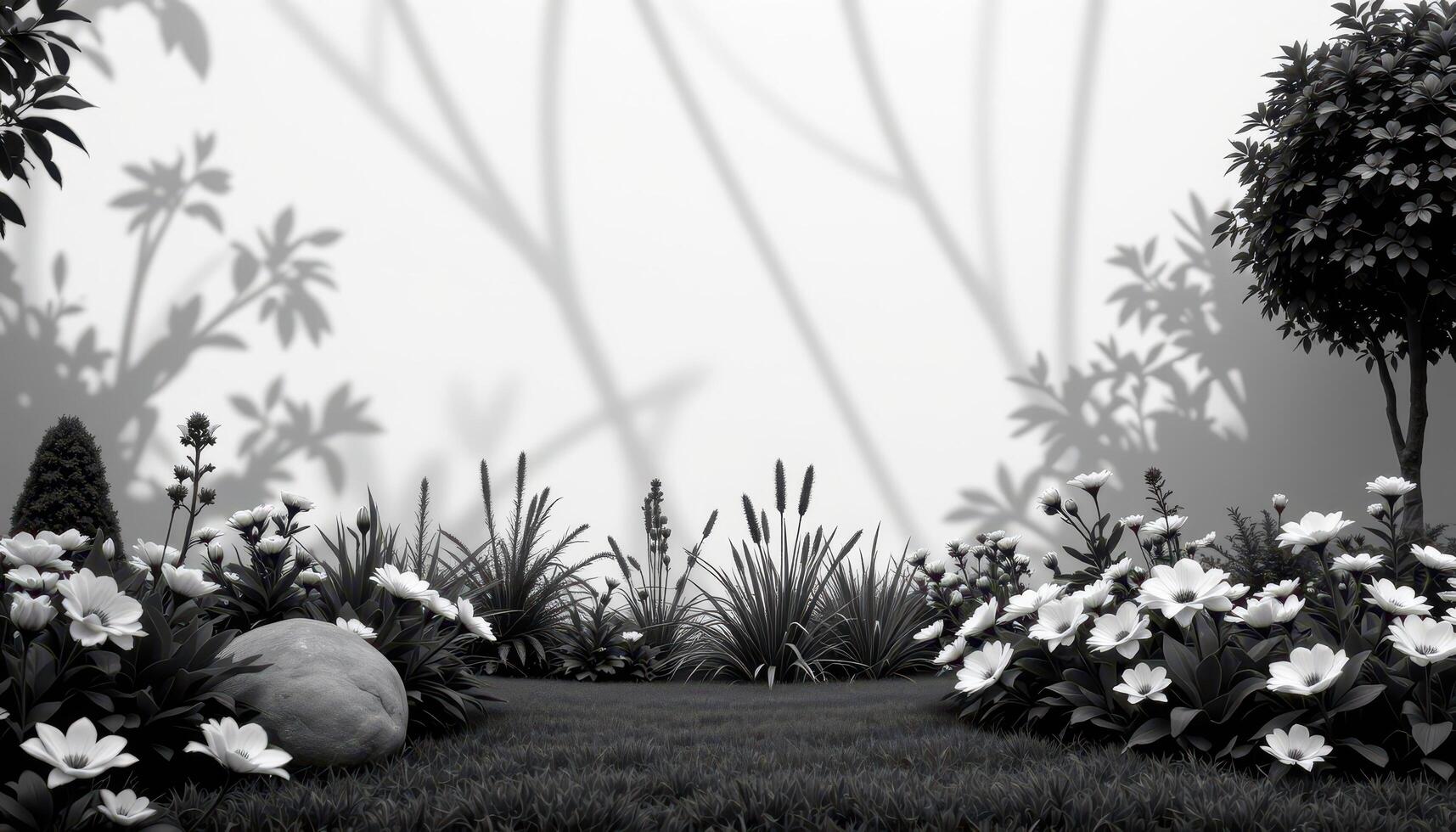 black and white ornamental garden with only light and shadow contrast photo